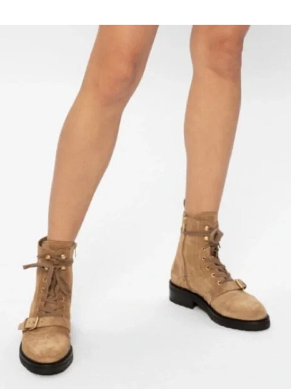 New! ALLSAINTS Donita Suede Combat Boot with Genuine Shearling Trim 8 US DD34